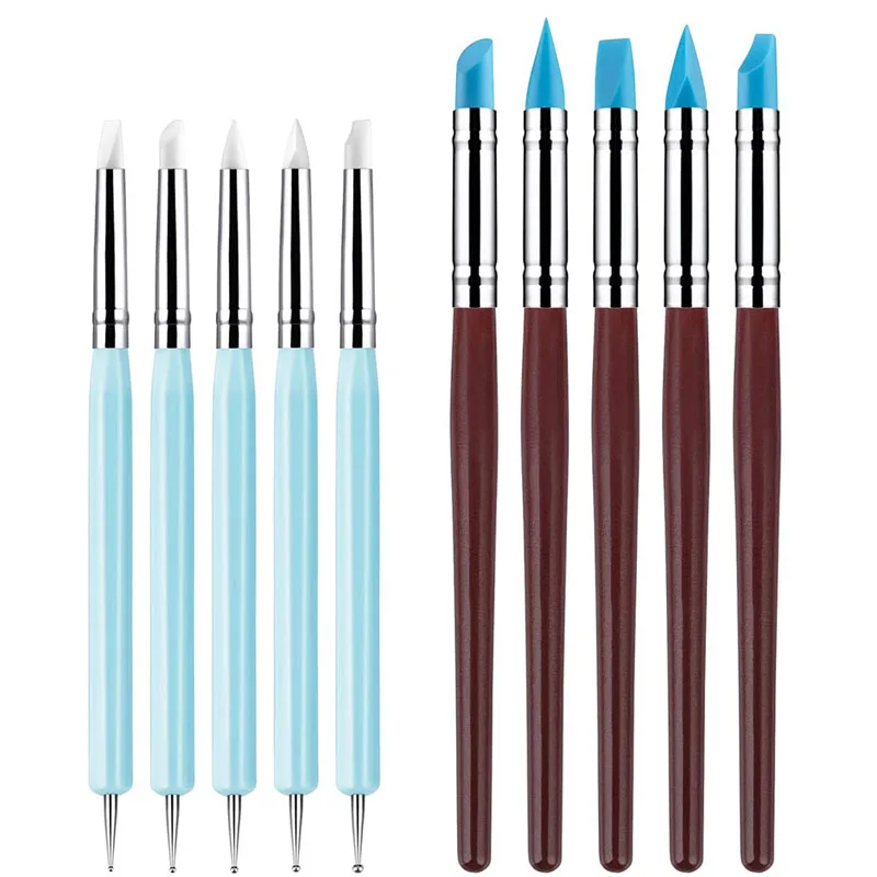 5PCS Silicone Clay Sculpting Tool for Brush Modeling Dotting Nail Art Pottery Clay Tool DIY Carving Sculpting Tools