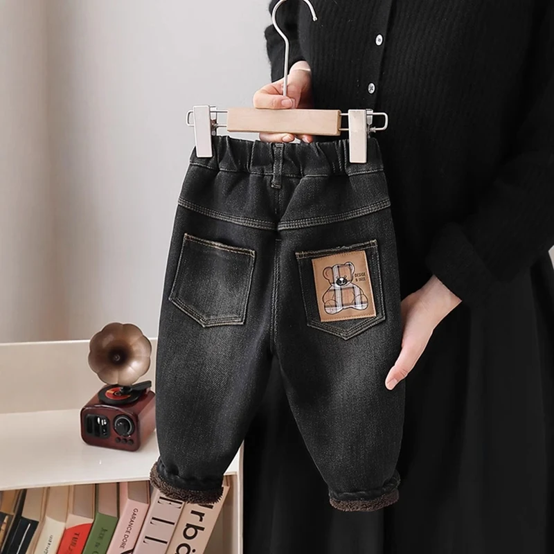 Korean Fashion Winter Boys Jeans Adding Velvet And Thickening Wide Leg pants Boys Jeans Children's Pants Kid Jeans