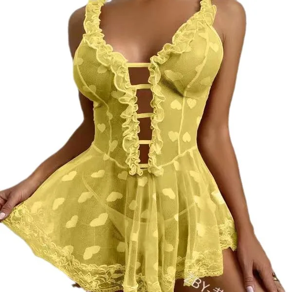 Romantic Night Lace Sexy Lingerie Dress Ruffles Women Sex Love Babydoll Hot Hollow Open Bra Nightgowns Costumes - view 4