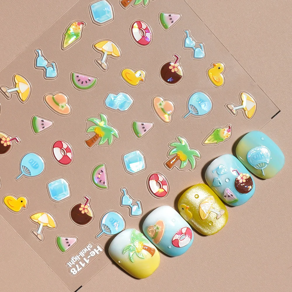 

IG Trend Hot Sale Nail Stickers Summer Ocean Jellyfish Coconut Tree Design Nail Art Decoration Simple and Easy to Stick