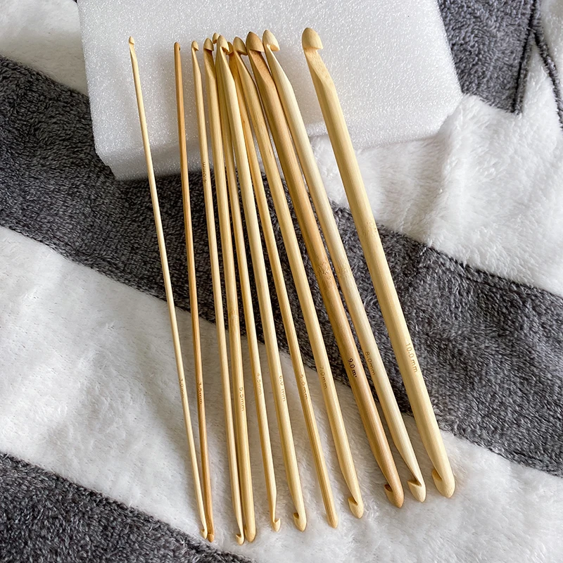 1Pcs 25cm Double Ended Bamboo Tunisian Crochet Hooks 3mm-10mm  Double End Knitting Needle Weave Craft Sweater Knitting Hooks