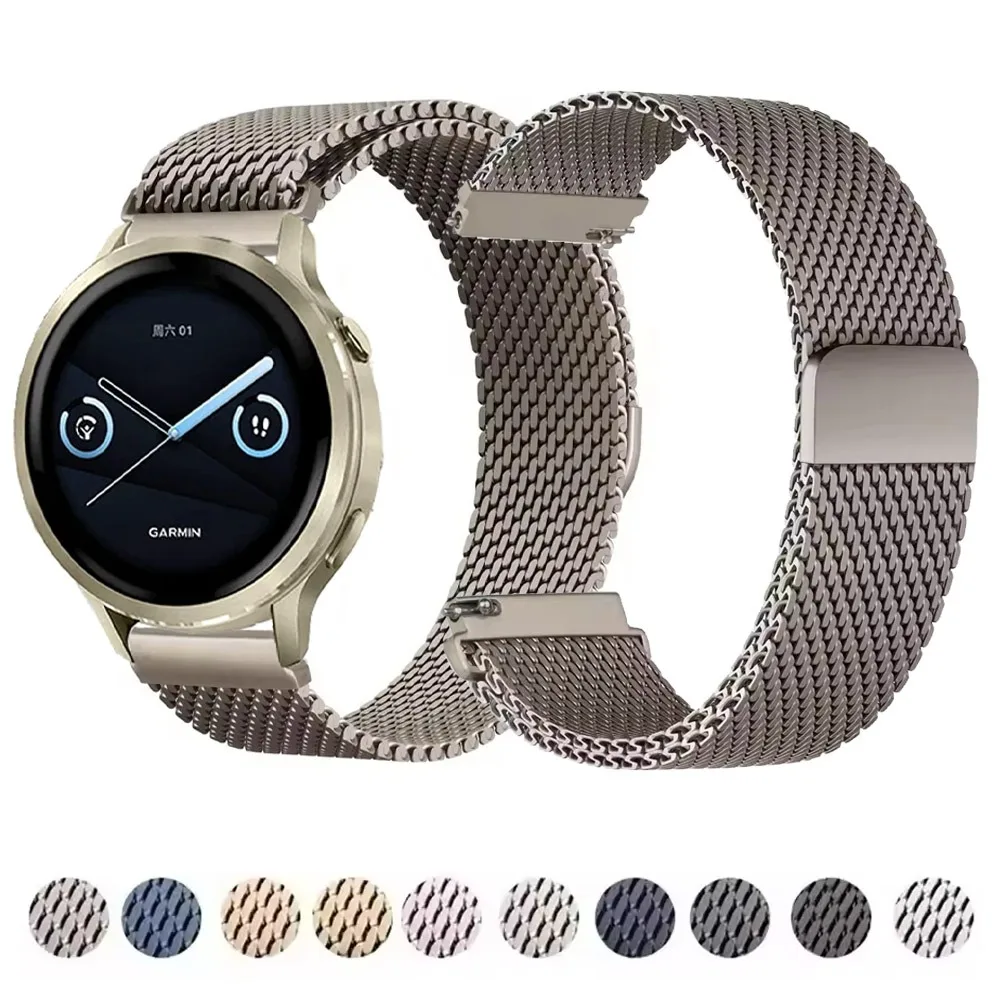 18/20/22mm Steel Mesh Milanese Strap for Garmin Forerunner 570/970 Stainless Steel Metal for Venu 4/Approach S50/Vivoactive 6-5