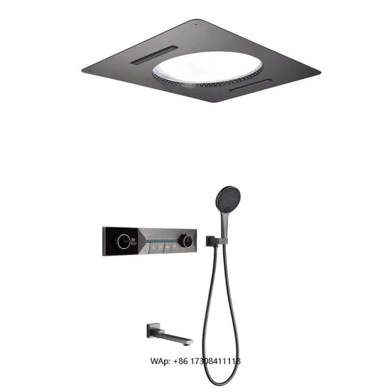 Deluxe Wall Mounted Digital Display Shower System Water Mixer Brass Faucet Set Massage Jet Suspension Bath Shower Mode