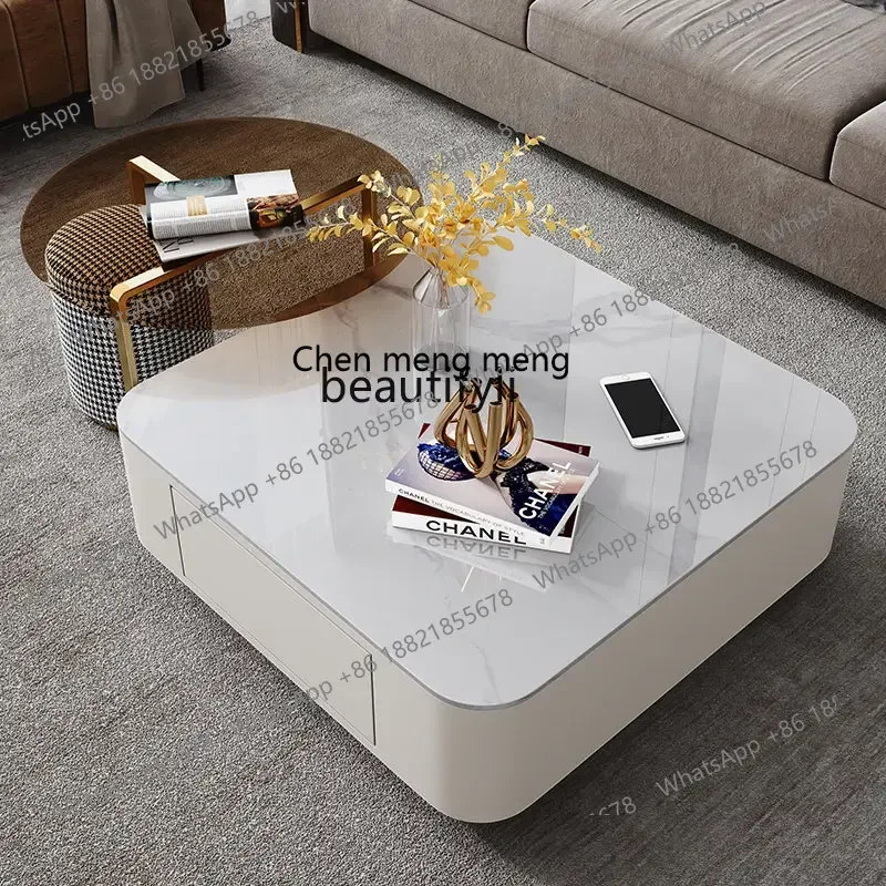 D178 Y zq Retractable Stone Plate Coffee Table TV Cabinet Combination Simple Modern Living Room round Glass Side Table