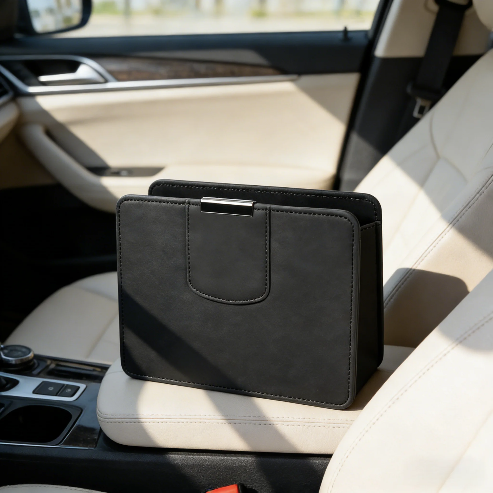 Waterproof Car Trash Can With Lid - Car Trash Can Hanging Leather Garbage