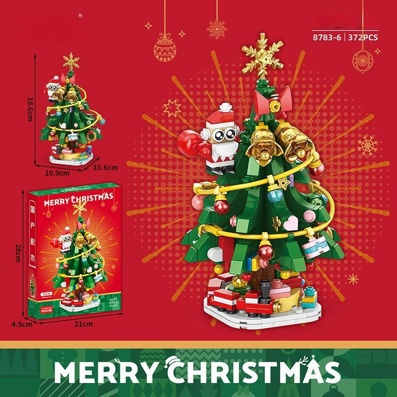 Blocs de construction MOC série de noël, Train/maison/glisser/père noël/pomme/arbre, jouets assemblés, modèle de briques, cadeaux de vacances pour enfants