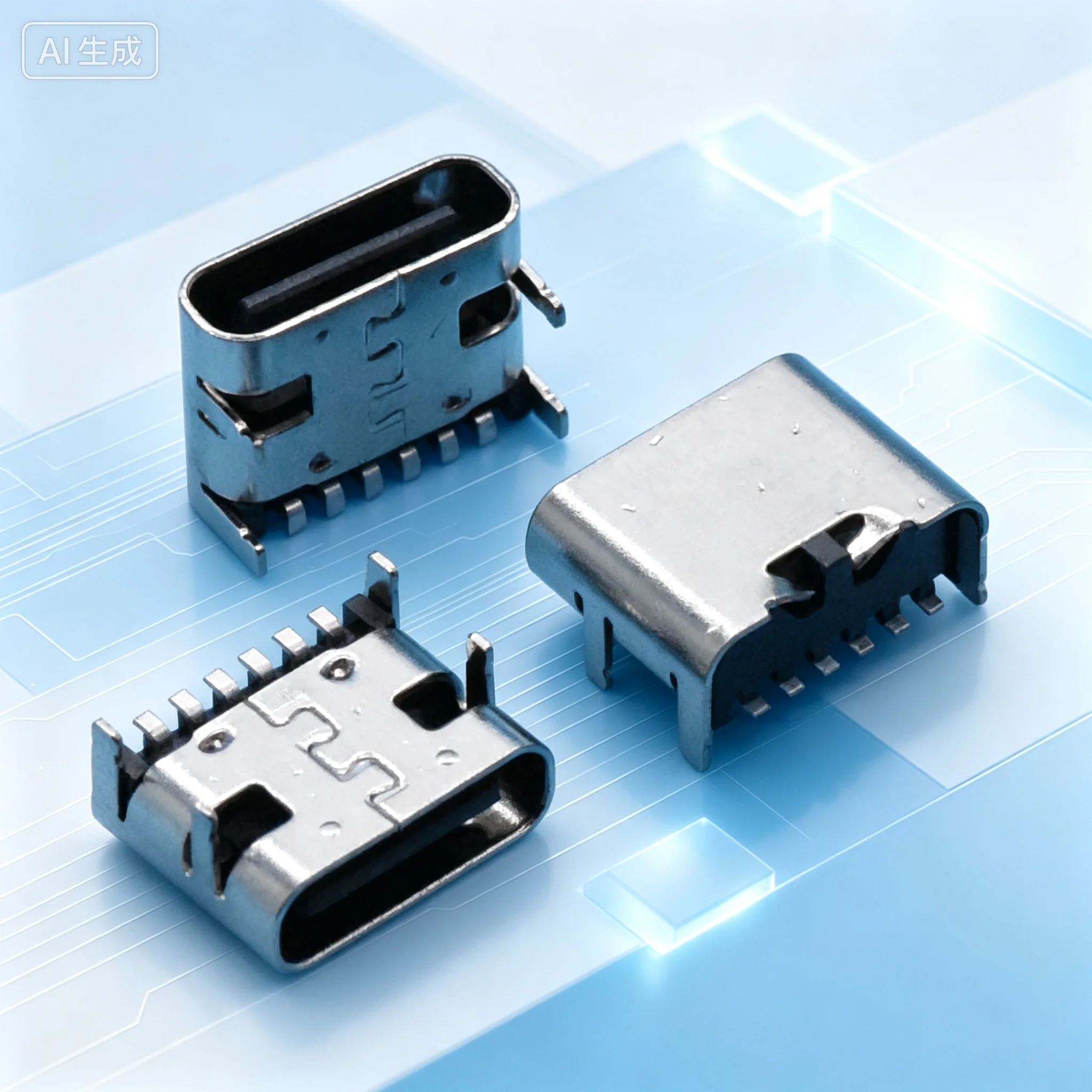for USB3.1 Type-C 6P Female, Double Row SMD 4Pin Through Hole Fast Charging Reversible Port  100pcs