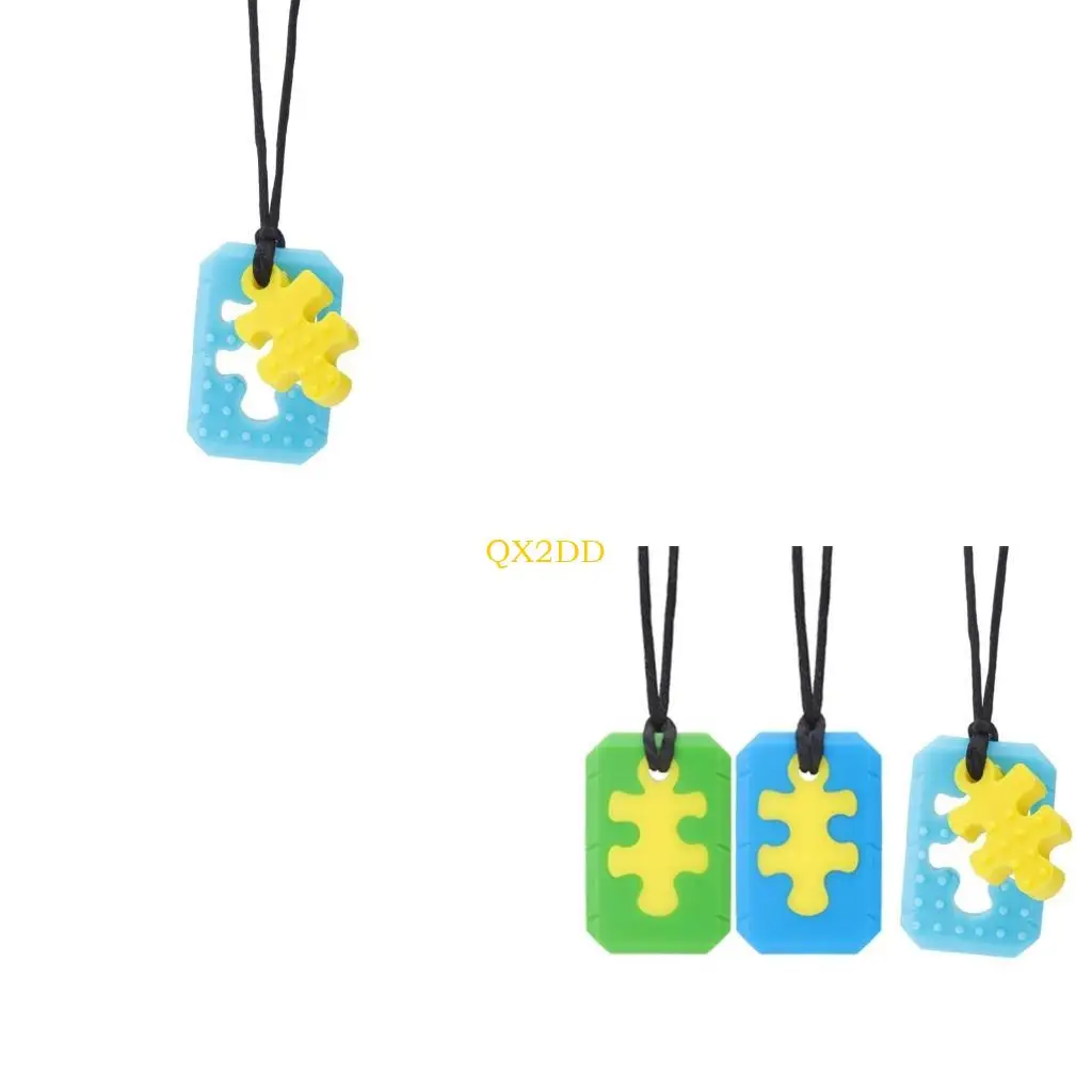 

QX2D Sensory Chew Necklace for Kids, Silicone Teething Toy Baby Chewing Stimulation Pendant for Autism and Anxiety Relief