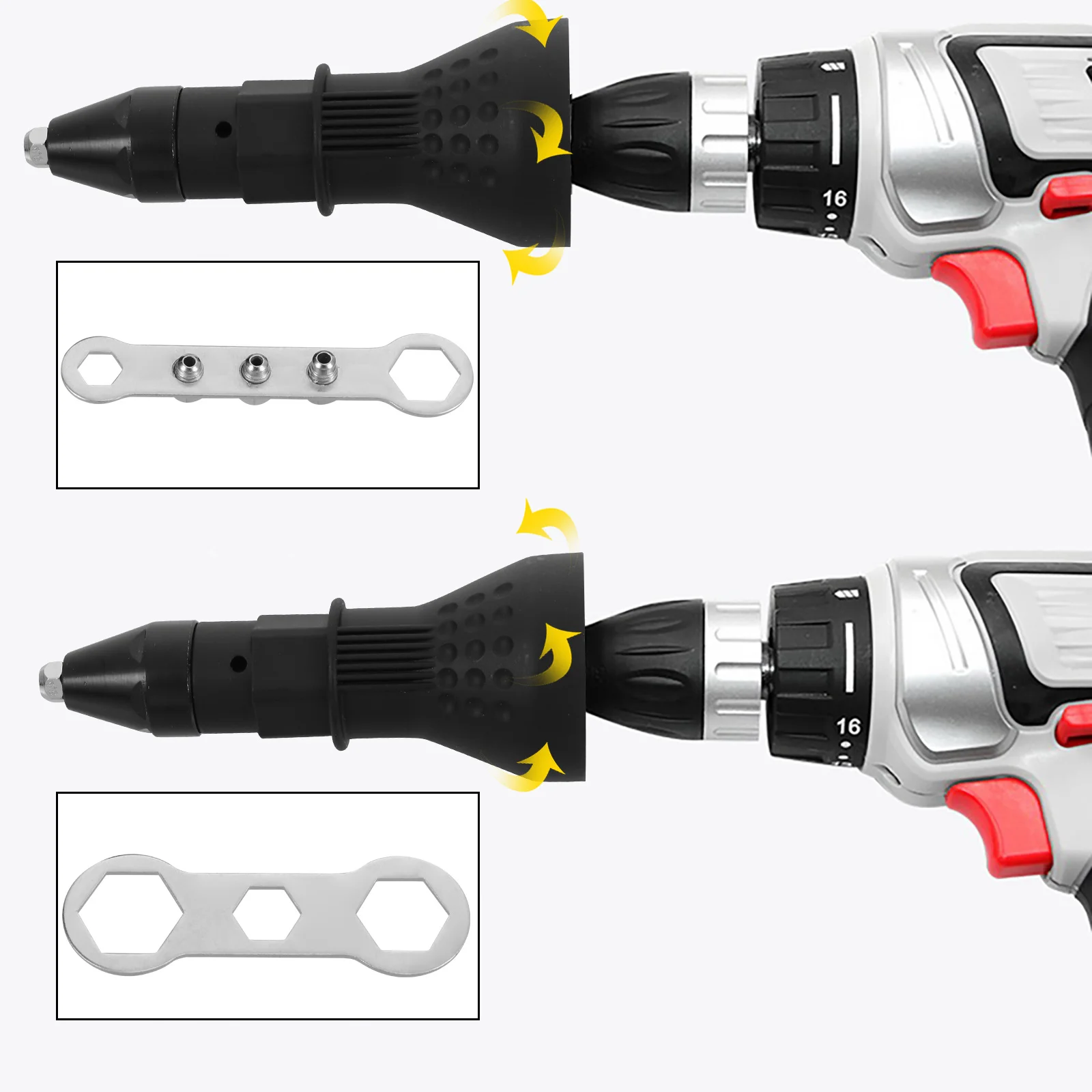 

1Set Electric Rivet Nut Shooter Drill Adapter Black Power Machine Accessory for Door Window Automotive Aviation Riveting Tool
