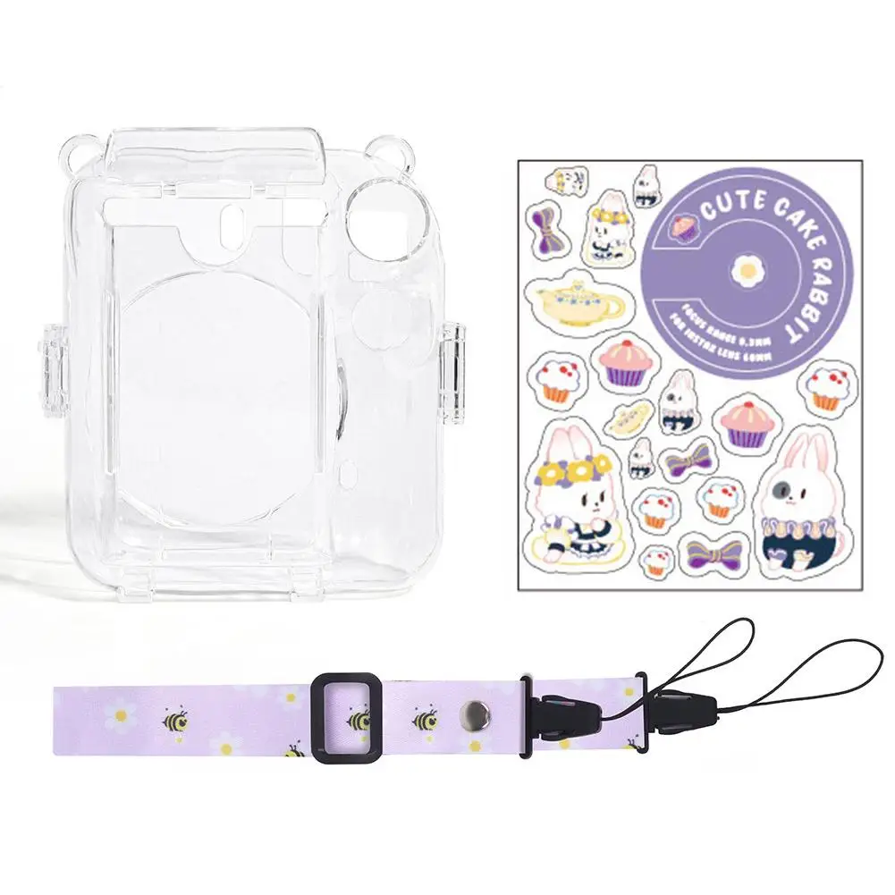 3Pcs/Set Protective Case For Polaroid Instax Mini12 Transparent Single Shoulder Storage Case Dust-proof With Strap & Sticker