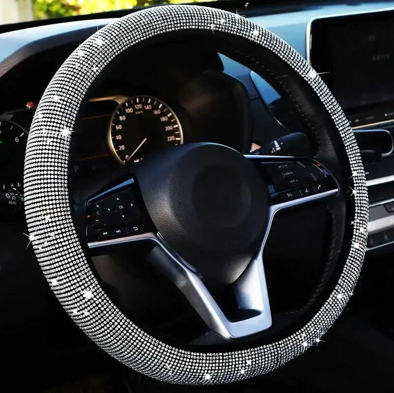 Car Steering Wheel Cover With Crystal Diamond Sparkling Auto Vehicle Decoration Protector Steering Car Wheel