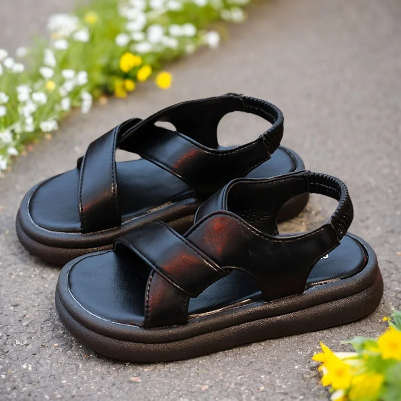 Children's Sandals 2025 New Summer  Female Children Soft Soled Non-slip Beach Shoes Boys Open-toe Set Sandals Tide