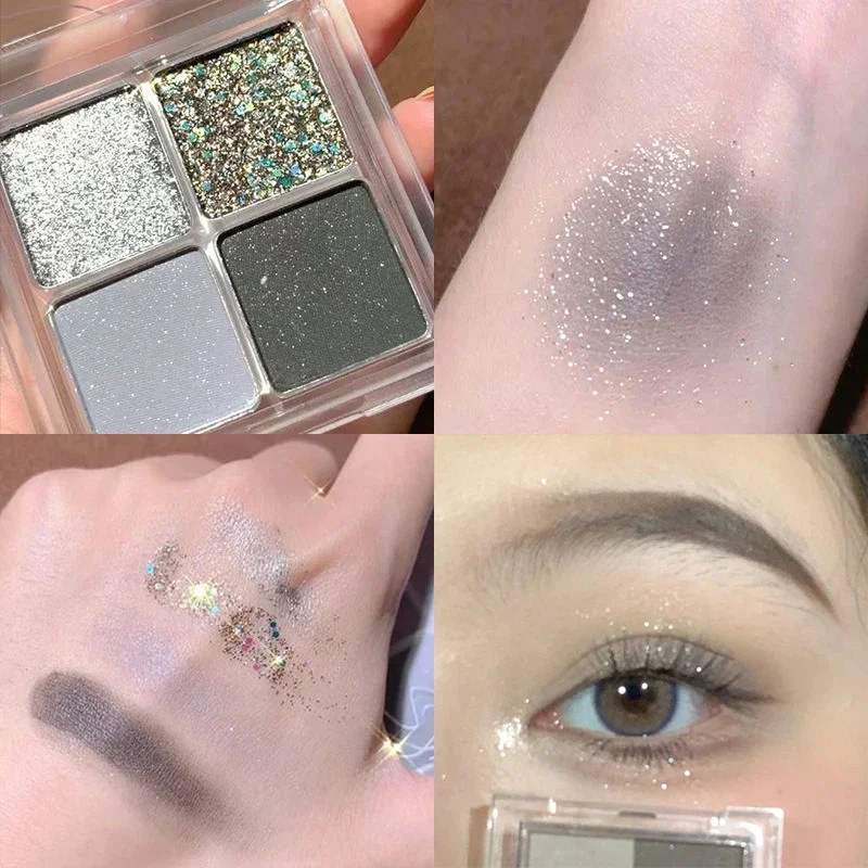 Four-color Eyeshadow Palette Glitter Sequins low-saturation Purple Grey Brown Matte Pearlescent Earthy Eye Shadow Pallete Makeup