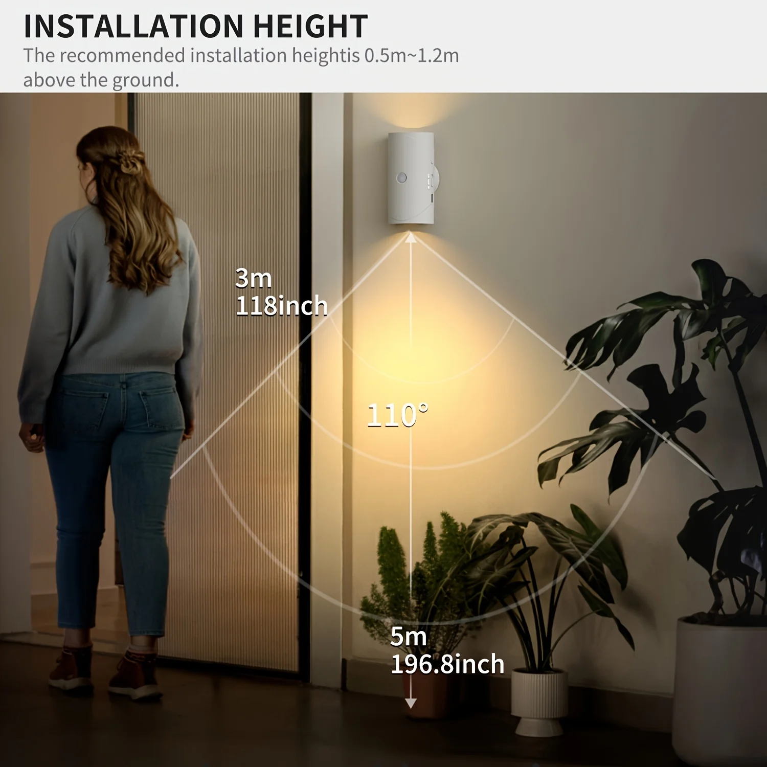 Rechargeable LED Night Light with Motion Sensor Wall Lamp 3 Light Modes Indoor Light Magnetic Staircase Light