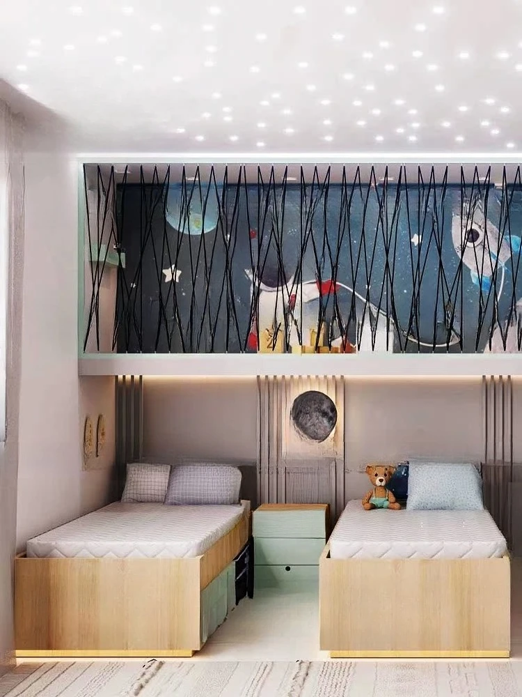 Tempat tidur twin, ruang kamar anak laki-laki dengan tempat tidur susun, rumah bermain anak dengan seluncuran
