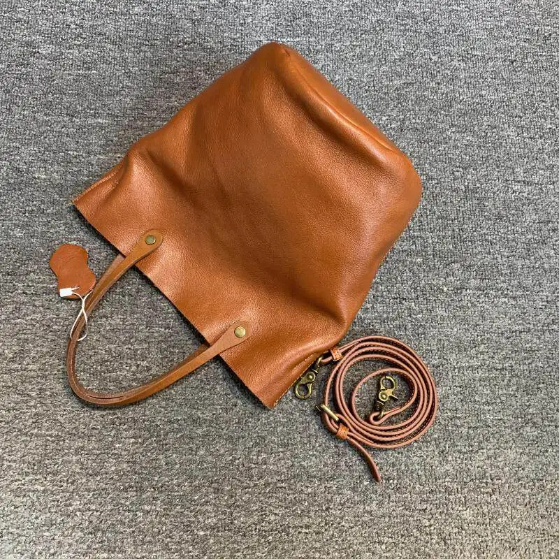 Designer Marken-Ledertasche für Damen Retro Echtleder Handtasche Schultertasche Einfache Bucket Bags für Frauen – Detail 11