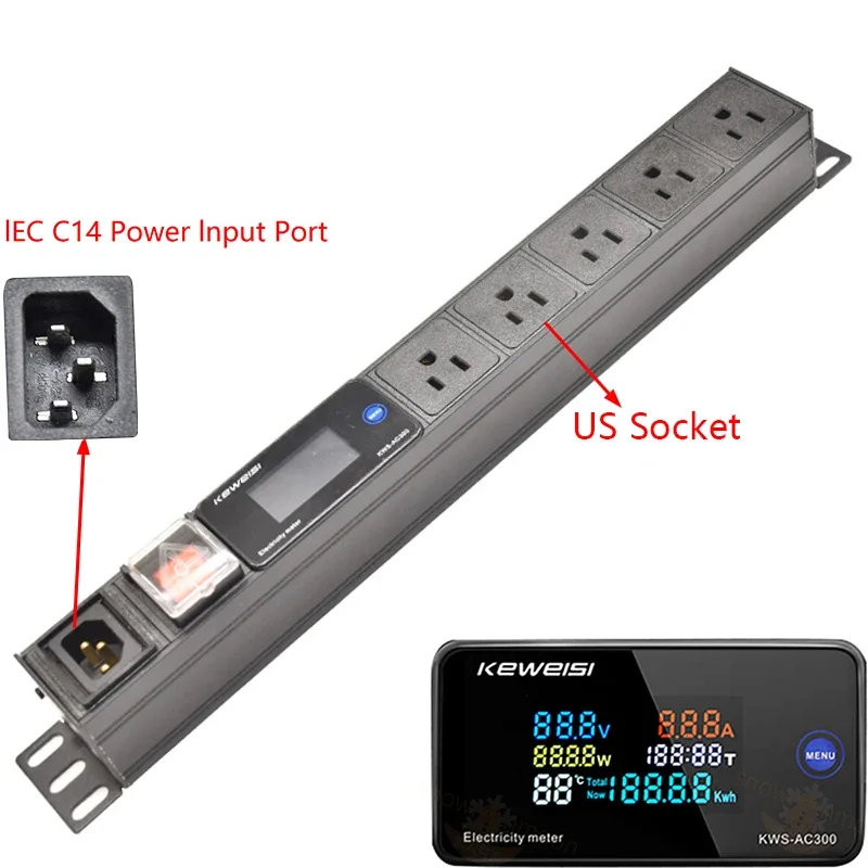 PDU power strip cabinet rack wall mounted desktop  Voltmeter C14 input power input 2-8 way US socket expansion appliance