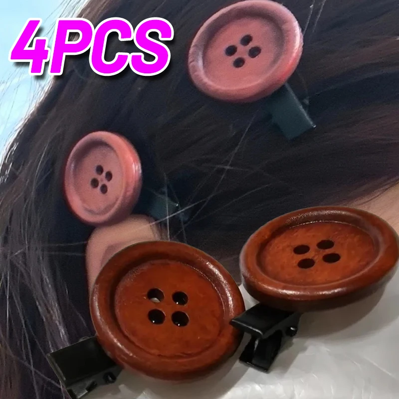 

Retro Wood Brown Button Hair Clip Cute Fun Woody Texture Sweet Side Clips Fashion Hairpin Sweet Women Girls Barrette Headdress