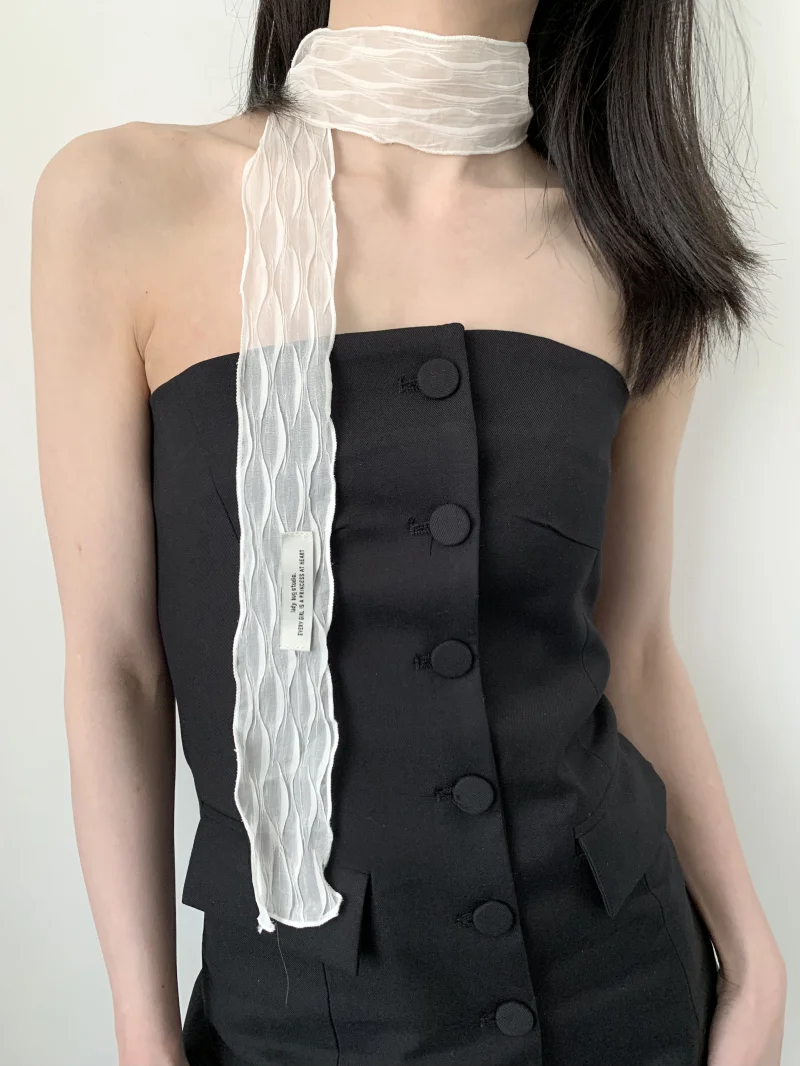 2025 New Korean Sle Long Lace Scarf Narrow Wide Spring Trendy Girl Clothing Accory Polyester Fabric Youth Couple Summer