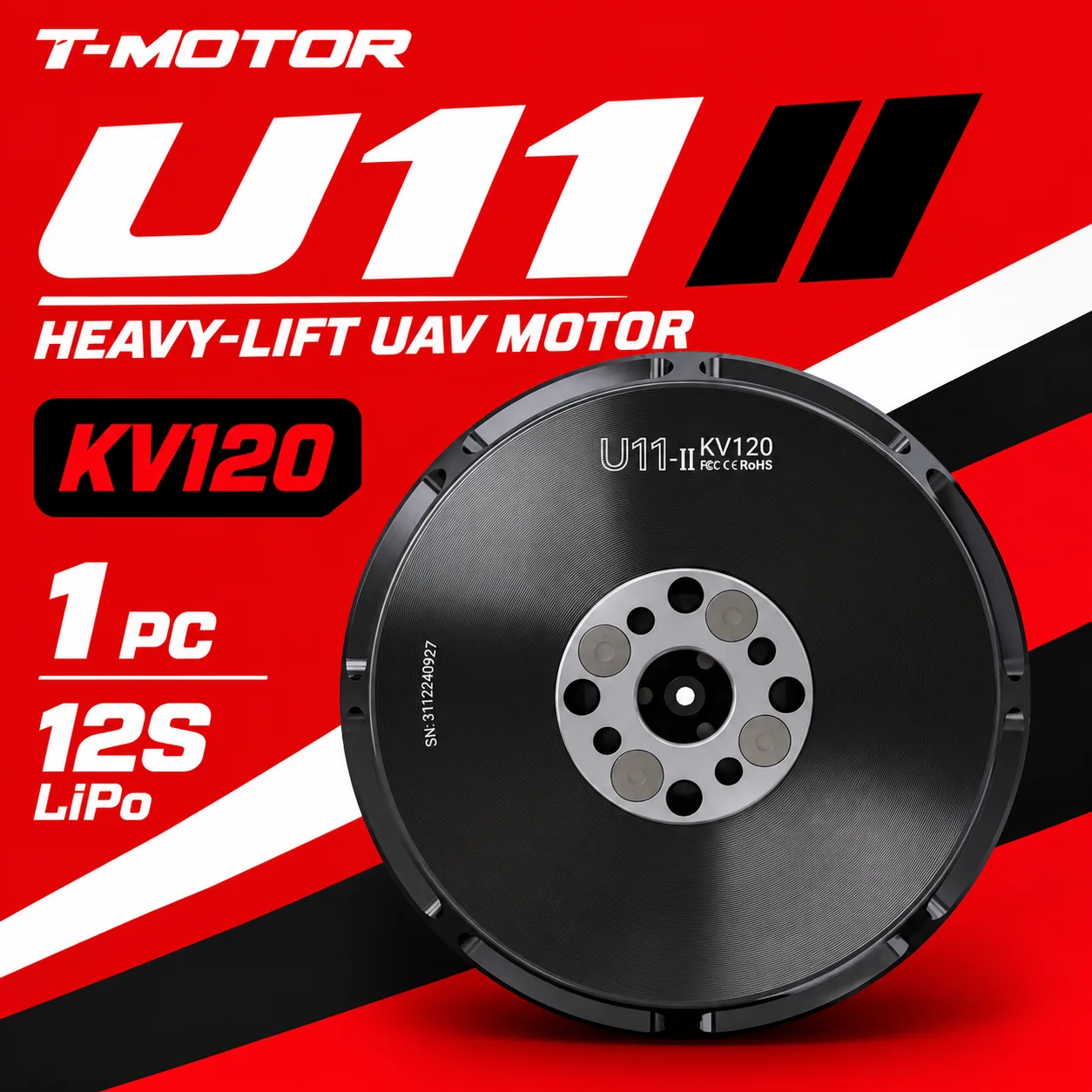 T-MOTOR U11 II V2 KV120 12S Brushless UAV Motor 14.16kg Max Thrust Heavy Lift Drone Motor for Agriculture Multirotor