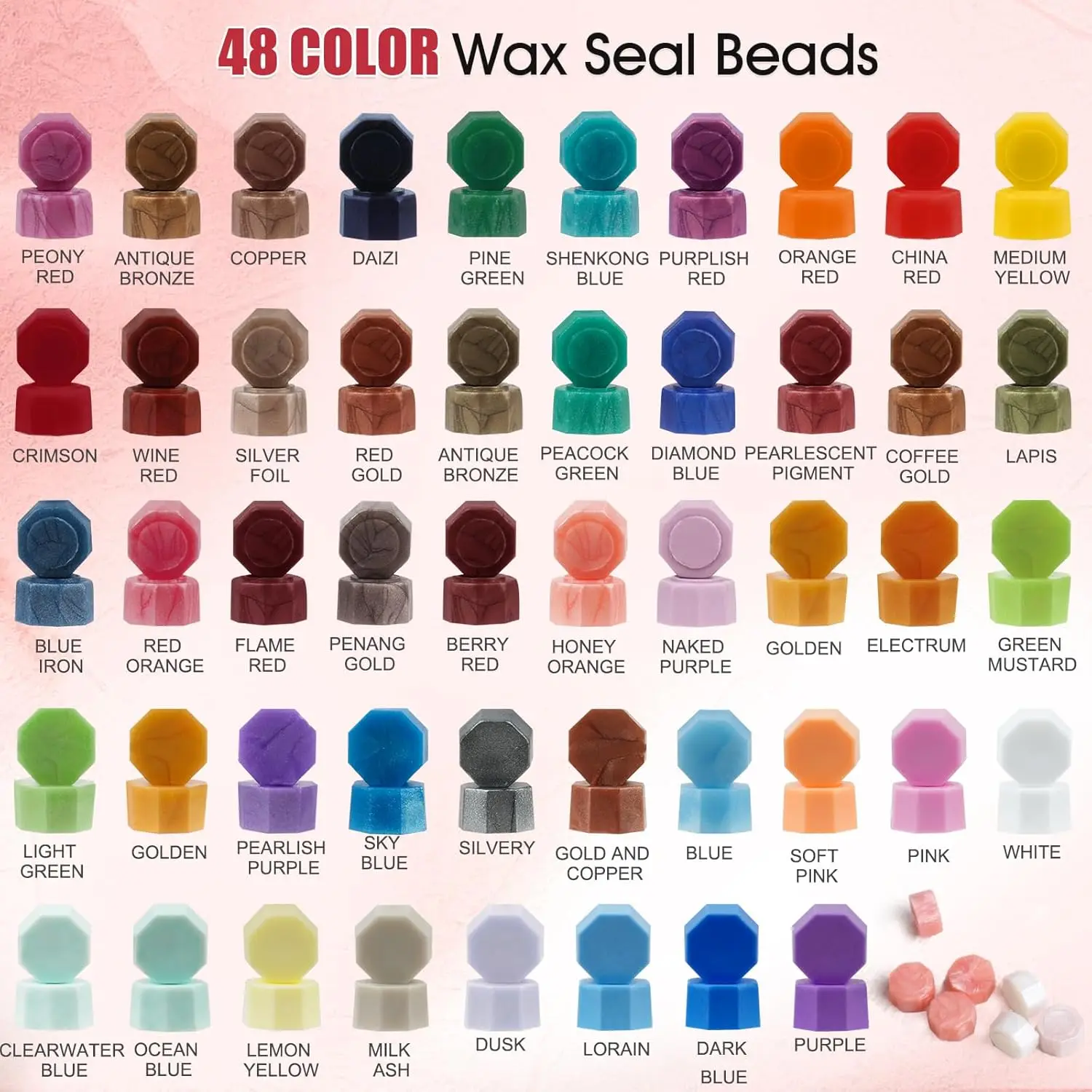 

Assorted Color Sealing Wax Beads Bulk - 48 Colors Wax Seal Pellets Kit for Stamp Seals, Wedding Invitations, Envelope Sealing