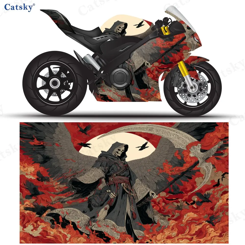 Black Robe Sickle Death Reaper Motorcycle Scratch Resistant Sticker, Detachable Sticker, Universal For Motorcycles, Durable PVC,