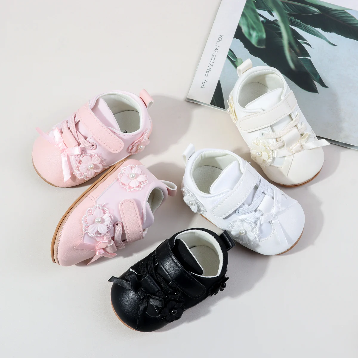 Hot Selling Baby Girls First Walking Princess Shoes Sweet Style Spring And Autumn 0-18 Months PU Leather TPR Sole