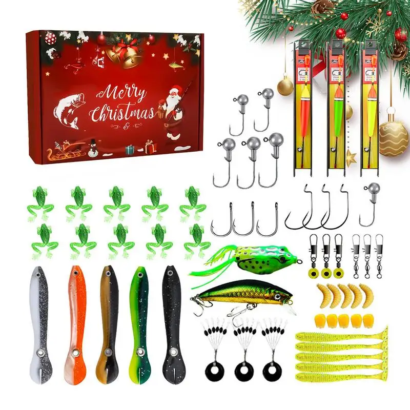 2024 Christmas Fishing Fishhook Advent Countdown Calendar 24 Days Fishing Lures Set Festive Fish Bait Christmas Gifts for Men