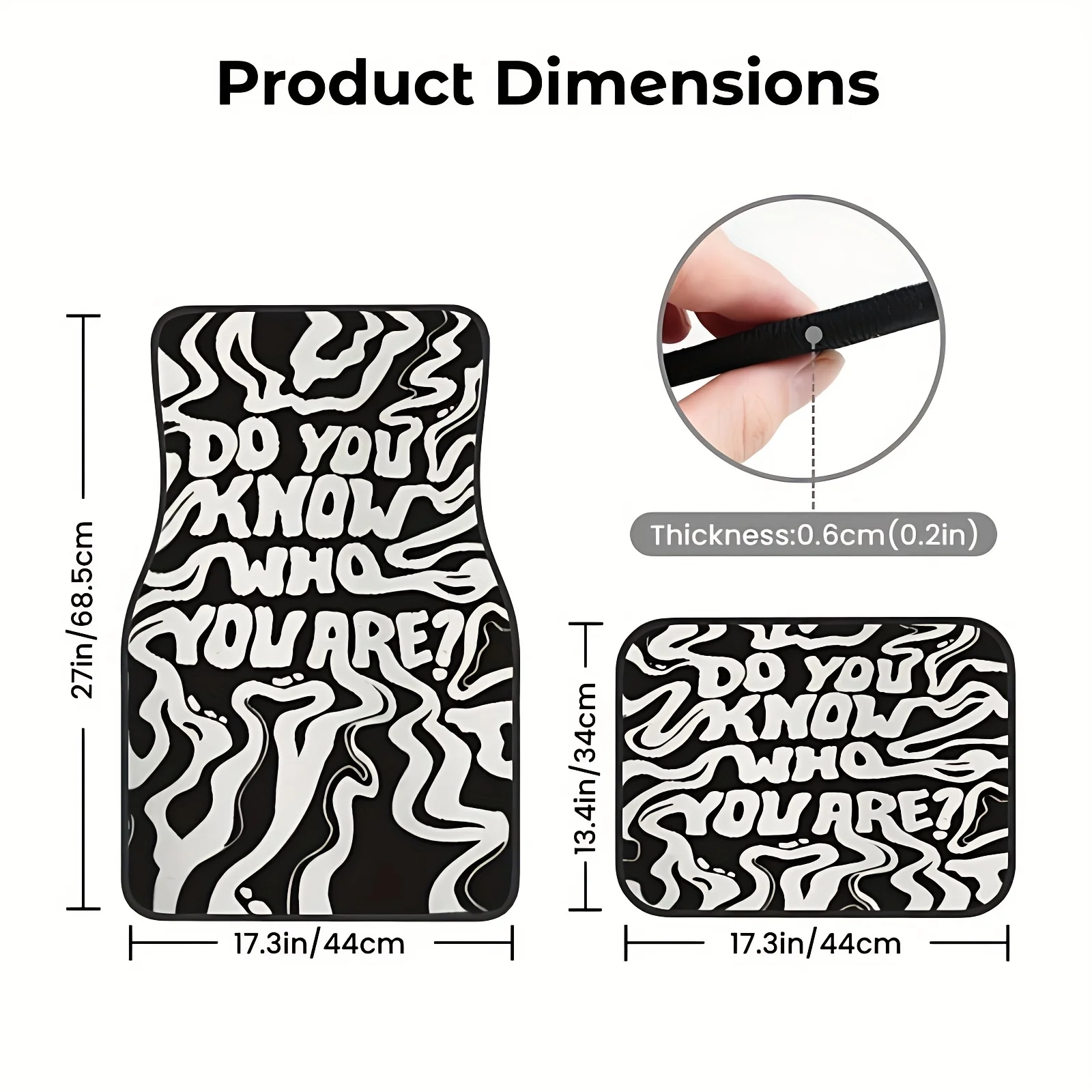 Set Of 4 Black And Striped Letter Pattern Car Mats, All-Weather, Full Protection, Easy To Clean, Durable Lining, Heavy-Duty, Car