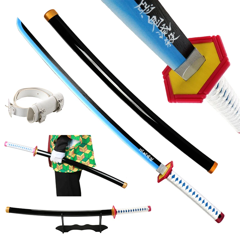 104 cm/41in Demon Slayer Katana Anime Karakter Cosplay Speelgoed Zwaard met Riem en Houder Giyuu Blauw Bamboe Blade Halloween gift