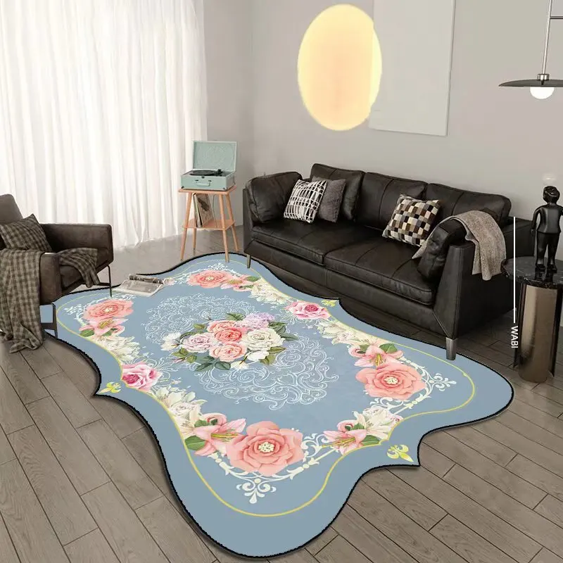 European Luxury Living Room Rug Flower Pattern Decoration Carpet Special-shaped Sofa Area Rugs Bedroom Bedside Soft Floor Mats