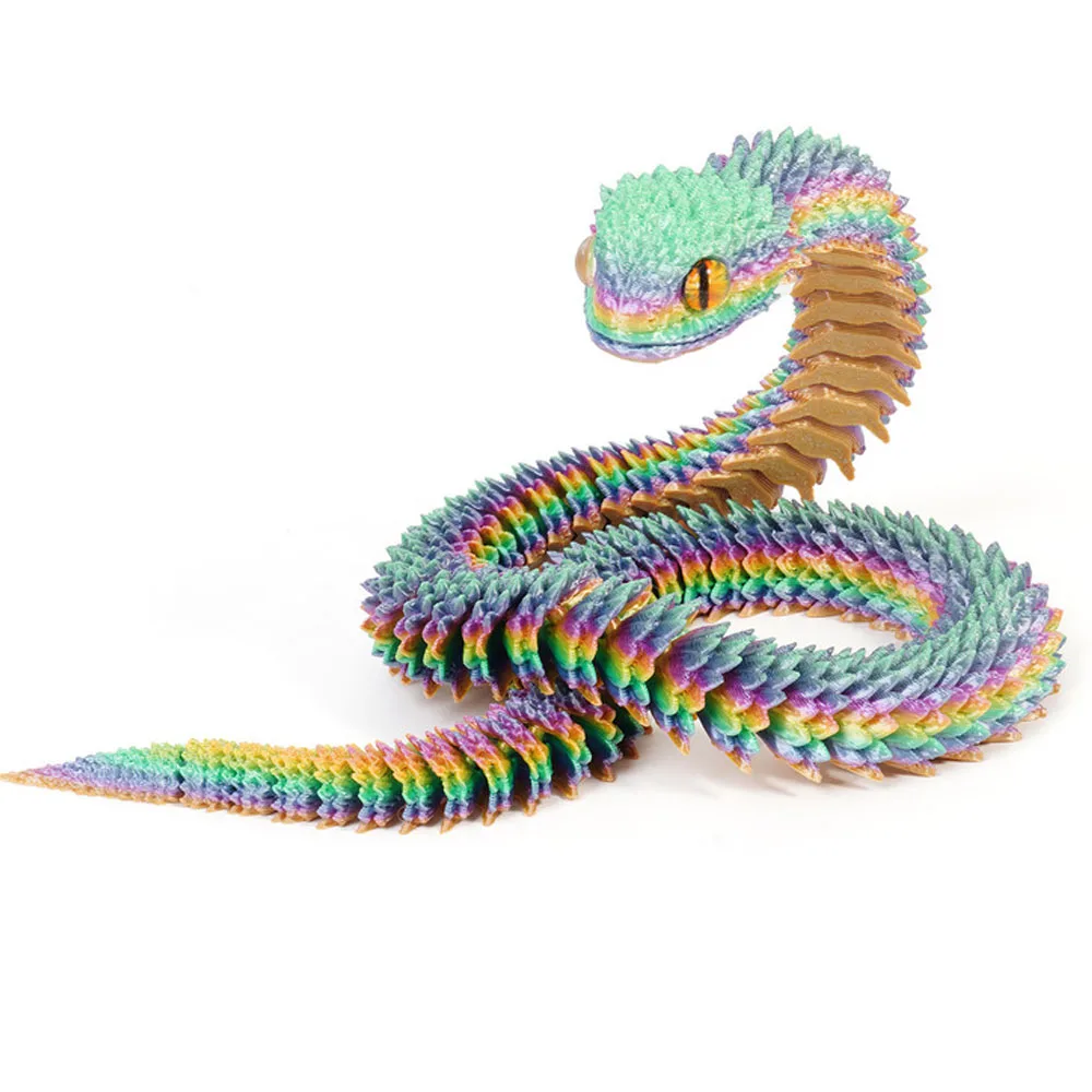 3D Printed Snake Model Viper Snake Figurine Movable Joint Simulation Toys Creative Desktop Car Ornaments Colorful Crafts