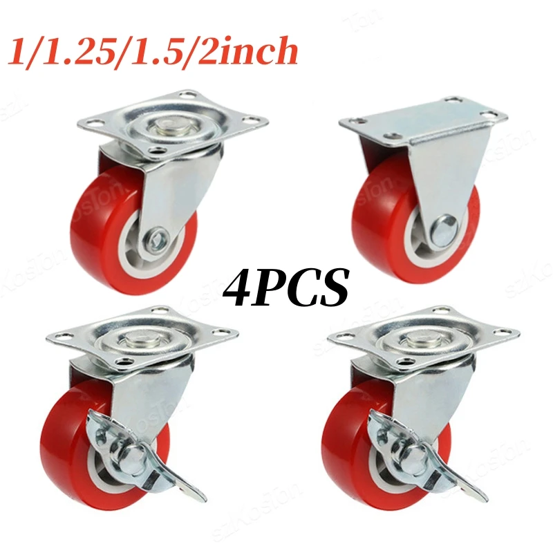 4Pcs/lot 1-2inch Furniture Caster PVC Red Universal Wheel Swivel Caster Roller Wheel For Platform Trolley Accessory