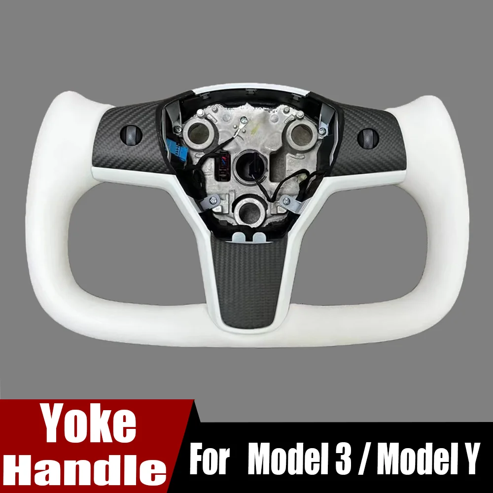 Yoke Handle Heating Steering Wheel For Tesla Model 3 Y Supplies Carbon Fiber Steering Wheel Tesla Model Y 2023 Car Accessories