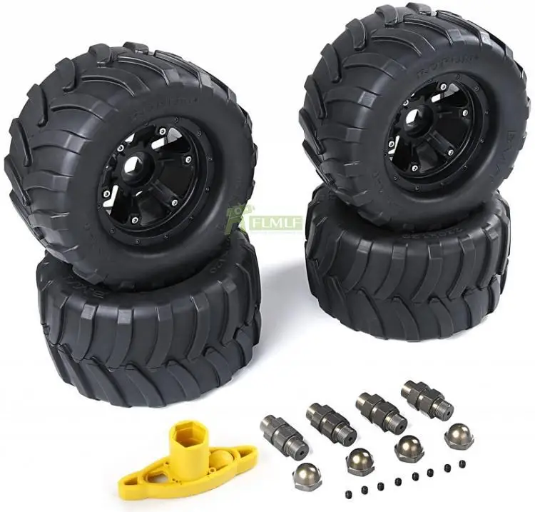 Wheels Tyre Assembly Set with Alloy Nut & Wheel Wrench Fit for 1/5 FG ROFUN ROVAN Truck RC CAR PARTS Size: 220x120mm