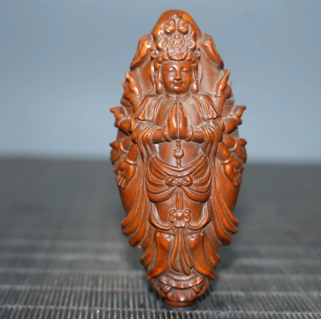 Boxwood Pendant Thousand-Hands Guanyin Pure Natural Solid Wood Carving r