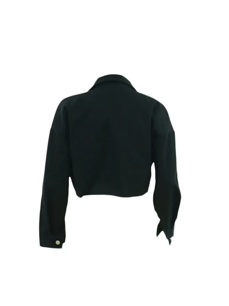 Džínová krátká bunda pro ženy s dlouhým rukávem a klopou, dámská jarní a podzimní bunda s knoflíky a zkráceným lemem - náhled 5