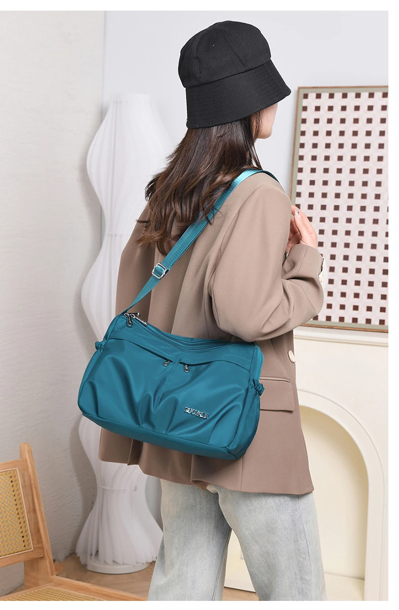 Damen-Umhängetasche aus wasserdichtem Nylon mit großem Fassungsvermögen und mehreren Taschen, Tragetasche mit abnehmbarem Riemen für Mütter, Einkaufen – Detail 6