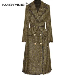 MARYYIMEI Autumn and Winter Women's Fashion Coat Notched Long Sleeved Double-breasted Lace-Up Slim Temperament Overcoat