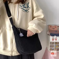 Duża pojemność sztruksowa torba Crossbody moda na co dzień jednolity kolor torby leniwy styl torebka koreańska kobiet