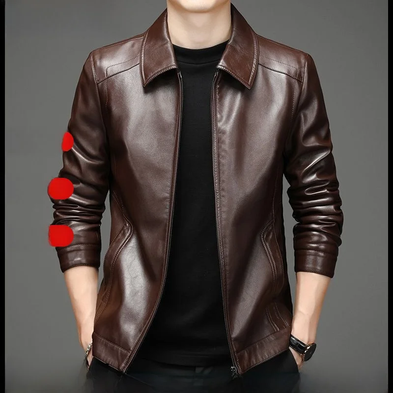 

Faionable Men's eepskin Biker Jaet ort Sle Spring Autumn Casual Wear Windproof Thiened Zipper Closure Pure Color