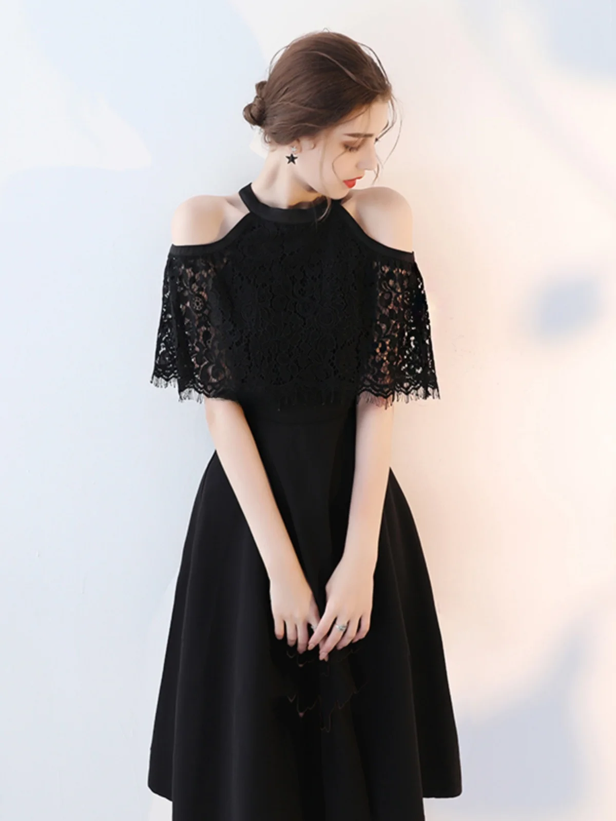 

Элегантное вечернее платье в стиле Хепберн с высоким воротом, роскошное, для торжественных мероприятий, маленький размер