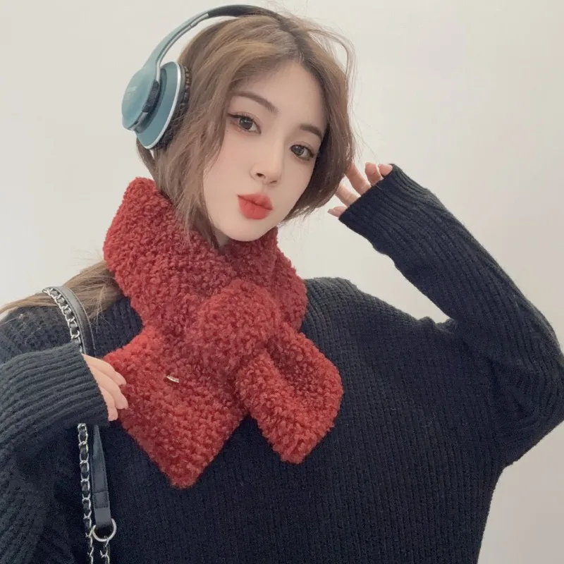 

Winter solid color fashion versatile trendy printed warm breathable scarf cold-proof comfortable cross neck warmer