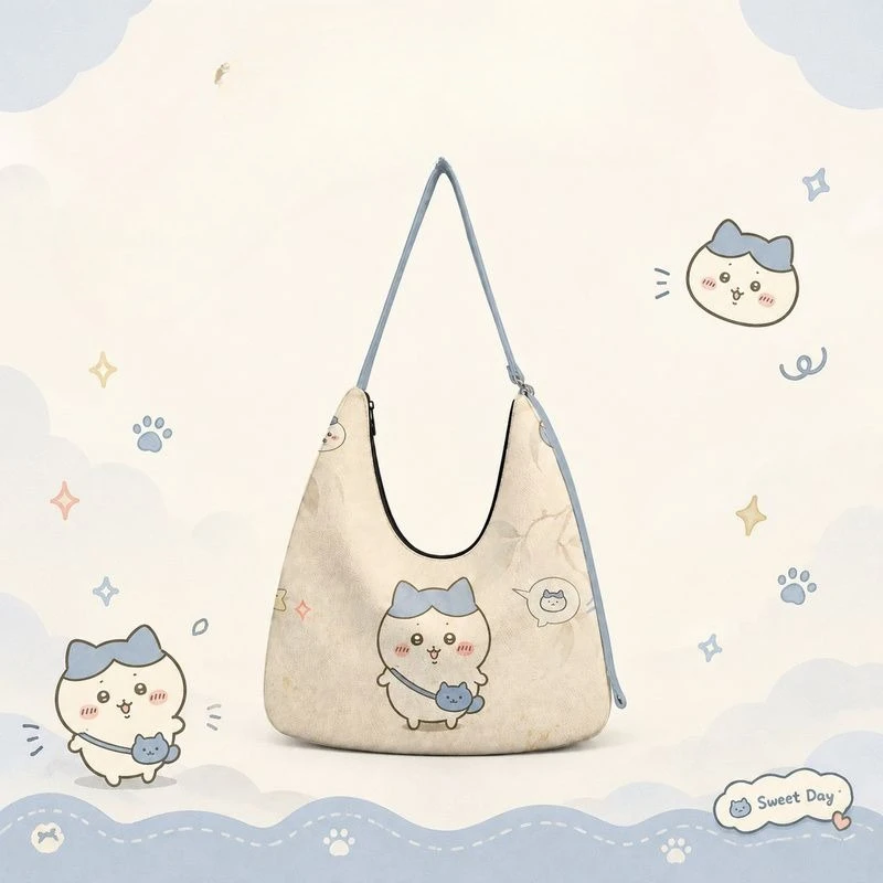 Anime Cartoon Kawaii Chiikawa Messenger Bag One Shoulder Canvas Printing Zipper High-capacity Antifouling Abrasion Resistant New