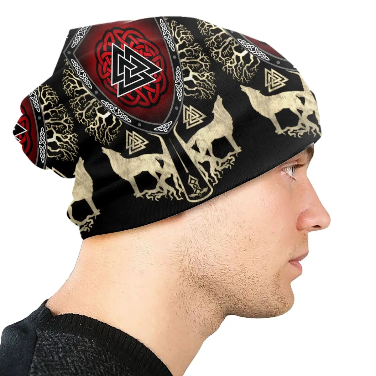 مخصص لطيف Vegvisir Valknut بونيه القبعات متماسكة قبعة للرجال النساء شتاء دافئ غامض Skullies Beanies قبعات #4