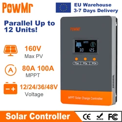 PowMr MPPT 100A 80A Solar Charge Controller Solar Panels Regulator 12V 24V 36V 48V Parallel Up 12 Units For Lead Lithium Battery