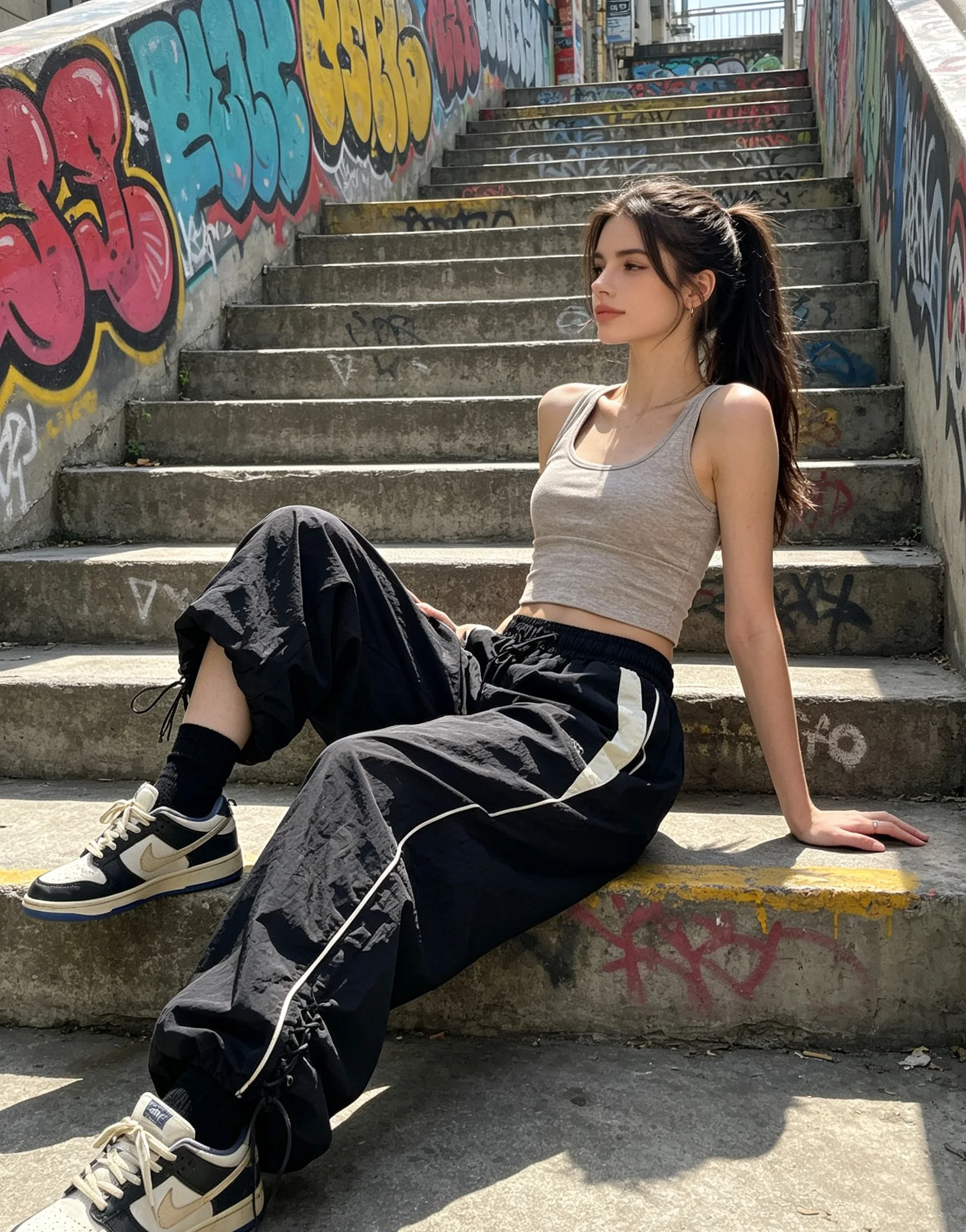 Pantalones de Paracaídas de Nylon con Franja Lateral Negra, Unisex, Anchos, Estilo Retro, Ropa Deportiva Informal, Joggers