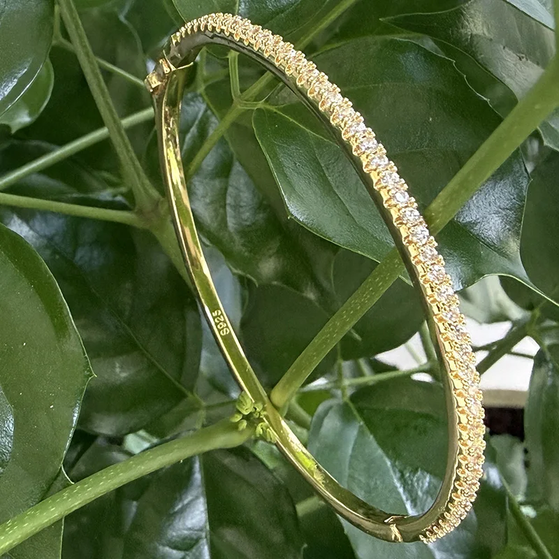 Sterling Silver S925 Tennis Bangle Zircon Wedding Jewelry For Women For Gift Rivet Design Top Quality Fashion Bangle  Jewelry
