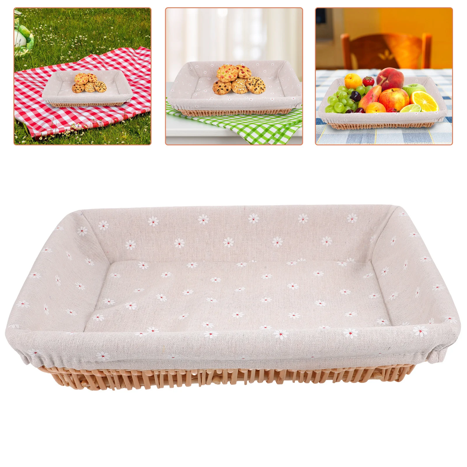 

Woven Basket Kitchen Organizer Linen Wicker Rustic Style for Breads Fruits Vegetables Home Decor Picnics Woven Bread Basket