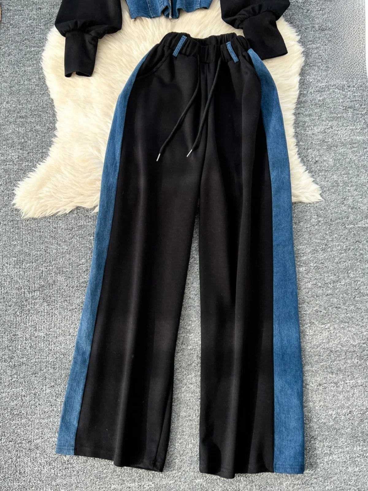 Spring Casual Sportswear Set Women's High Waist Denim Wide Leg Pants Long Sve Hoodie Faionable Ensemble for Young Ladies - Image 3